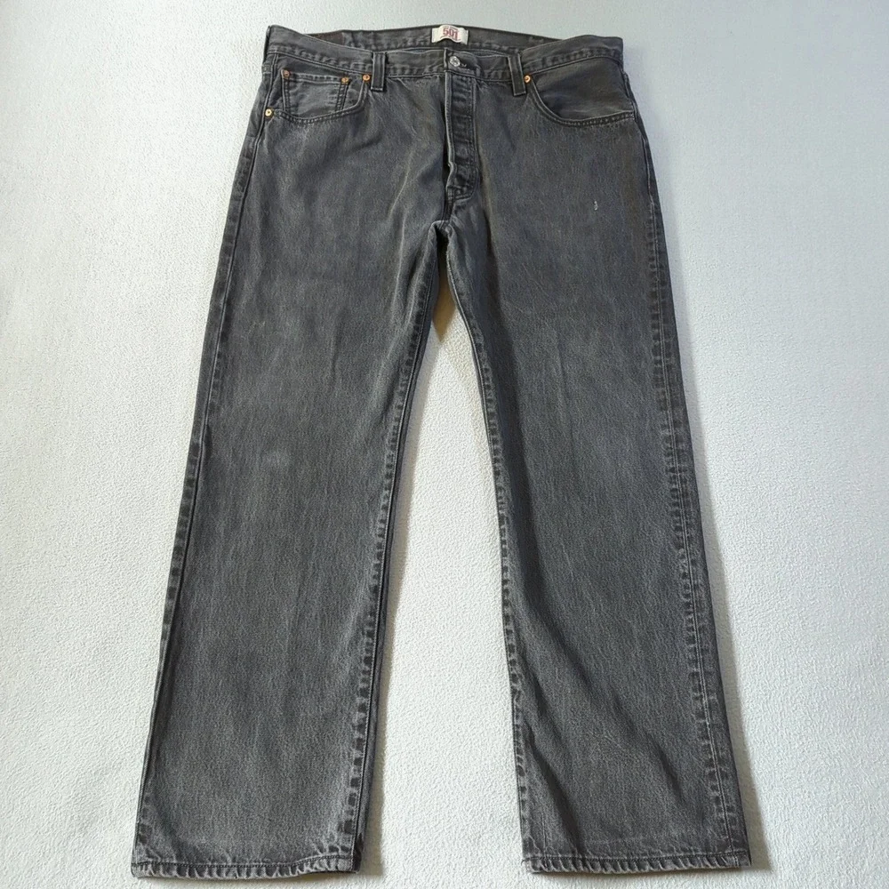 Levi's 501 Jeans Mens 40x32 Faded Black Straight Leg Button Fly Denim Pants